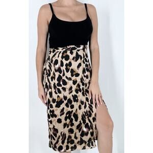 NWT Missy Empire Brown Leopard Print Wrap Midi Skirt Size 2